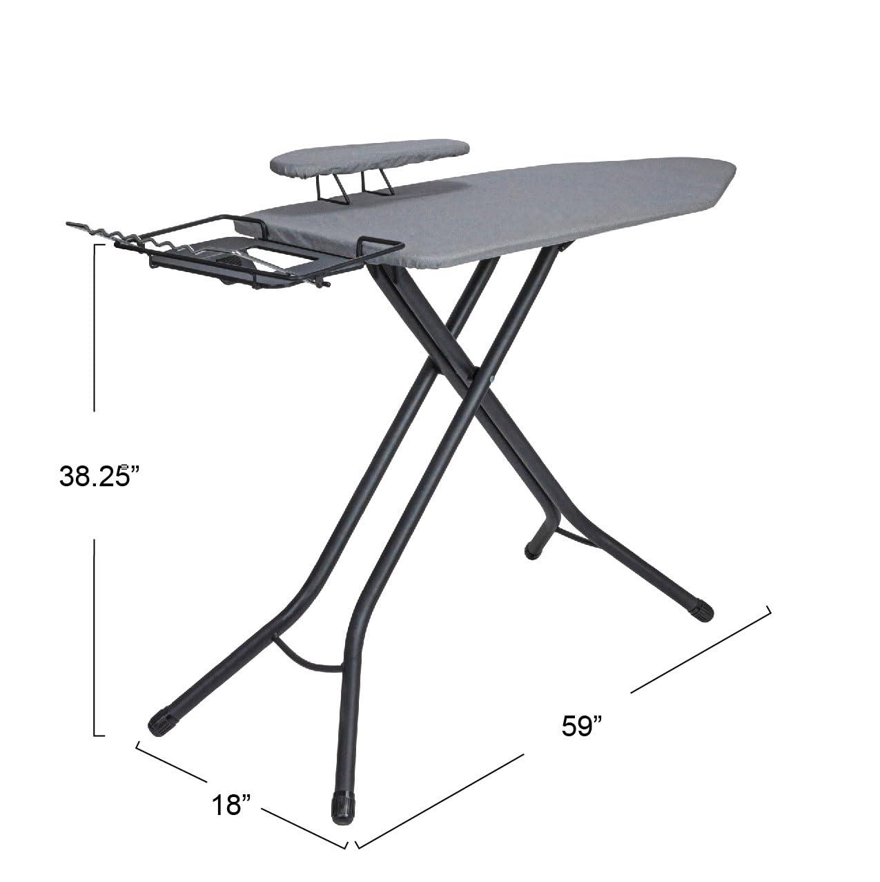 Household Essentials Wide Mega Ironing Board 4-Leg Matte Black Frame Gray Cover: Collapsible Metal, 59" x 18.75", 18.44 lbs