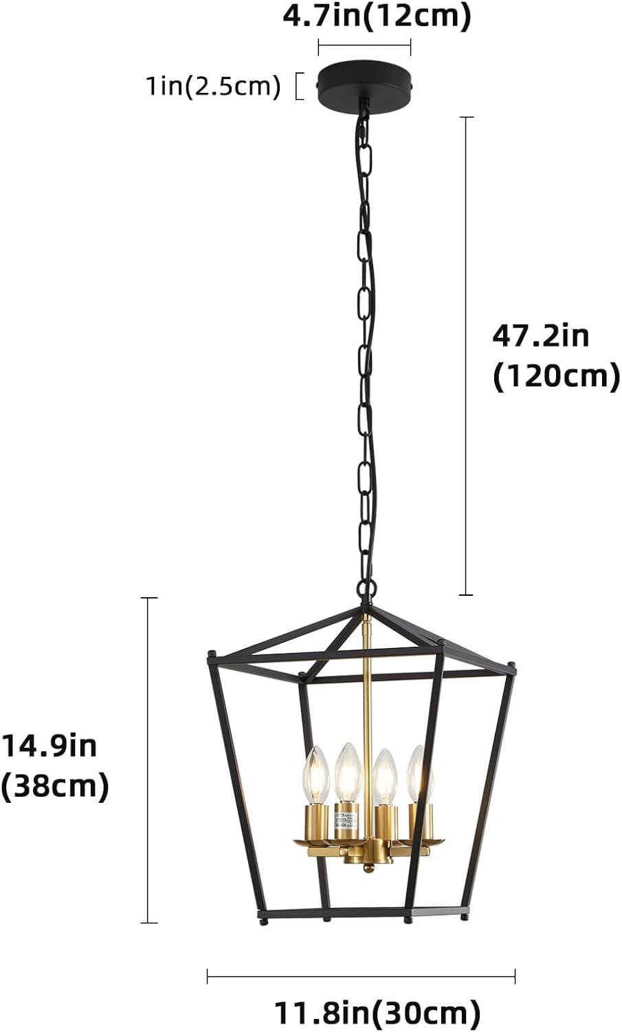 Rustic Lantern Chandeliers 4-Light Ceiling Cage Hanging Lights Gold Pendant Light Fixtures for Kitchen Island Dining Room Farmhouse Entryway Foyer