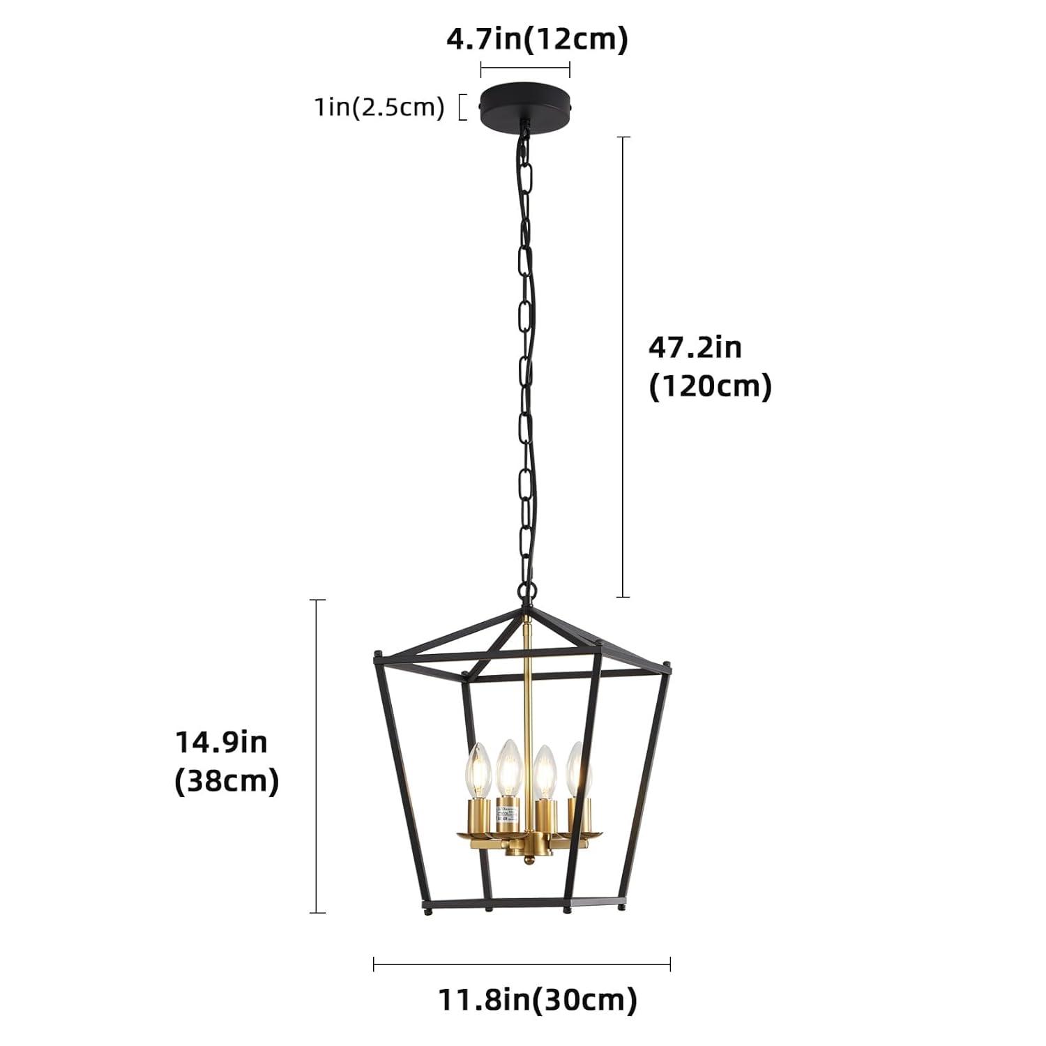 Rustic Lantern Chandeliers 4-Light Ceiling Cage Hanging Lights Gold Pendant Light Fixtures for Kitchen Island Dining Room Farmhouse Entryway Foyer