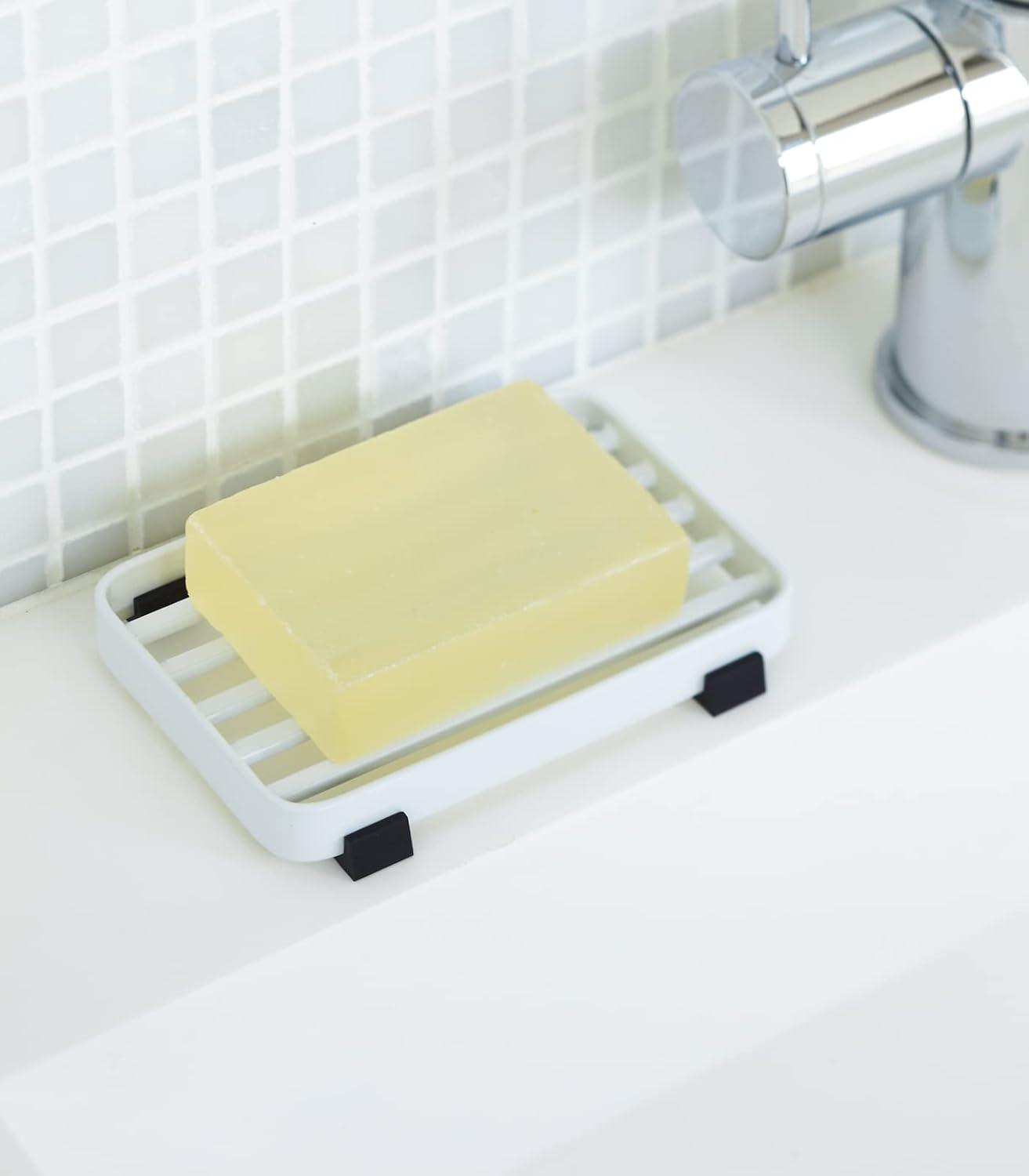 Yamazaki Home Slotted Soap Tray, White, Steel, Water Resistant, No Assembly
