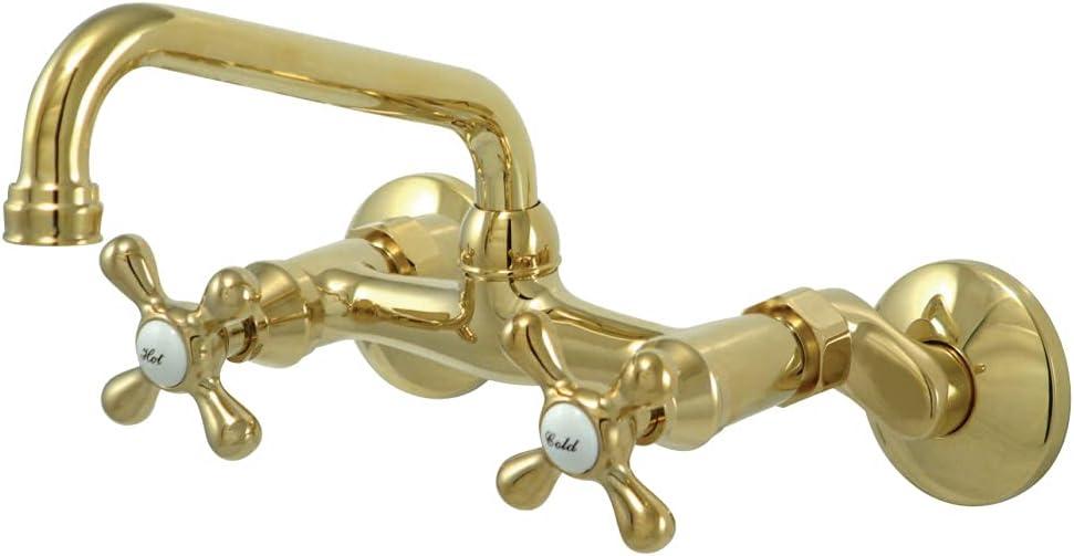 Elegant Polished Brass Dual-Handle Wall-Mount Kitchen Faucet