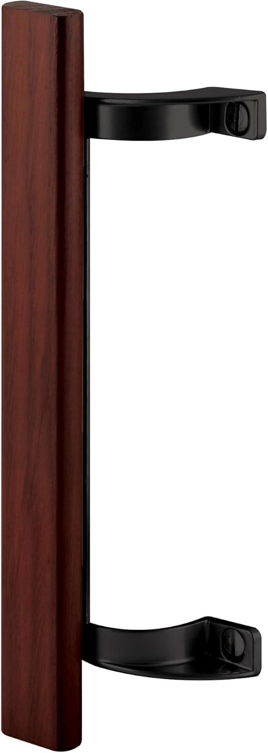 Sliding Glass Door Pull Handle, 6-1/2 in. to 6-5/8 in. Hole Centers, Black Diecast Supports, Wood Handle (Single Pack)