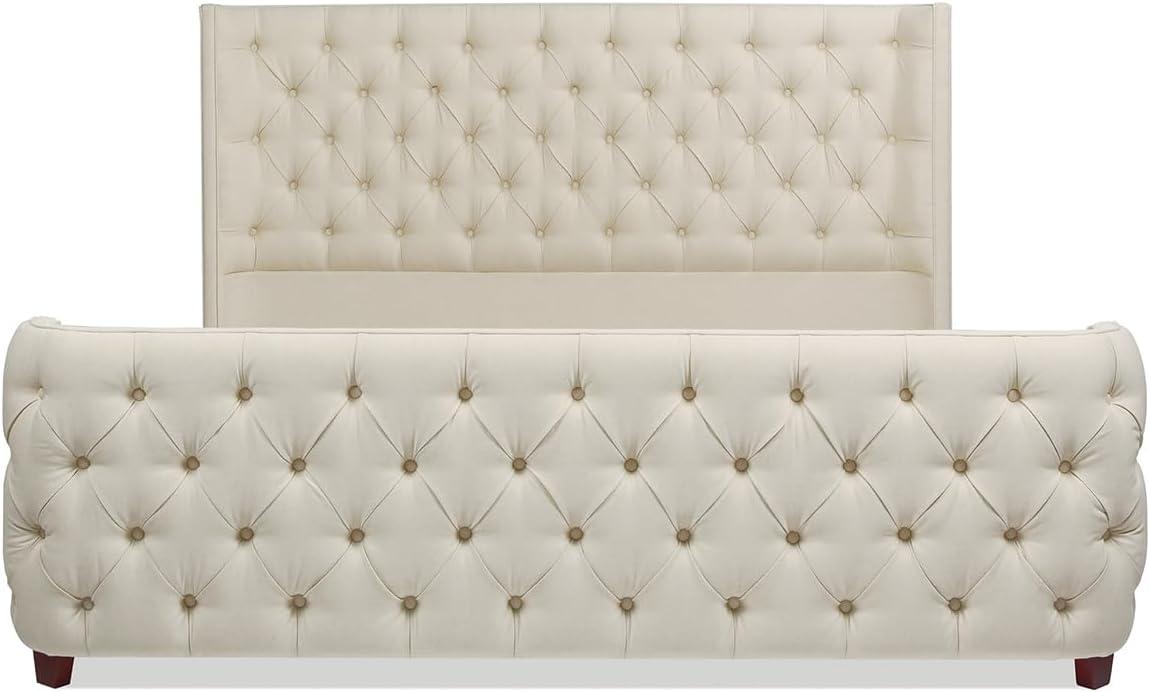 Jennifer Taylor Home Geneva Curved Wing Upholstered Platform Bed Frame, King, Light Beige Linen