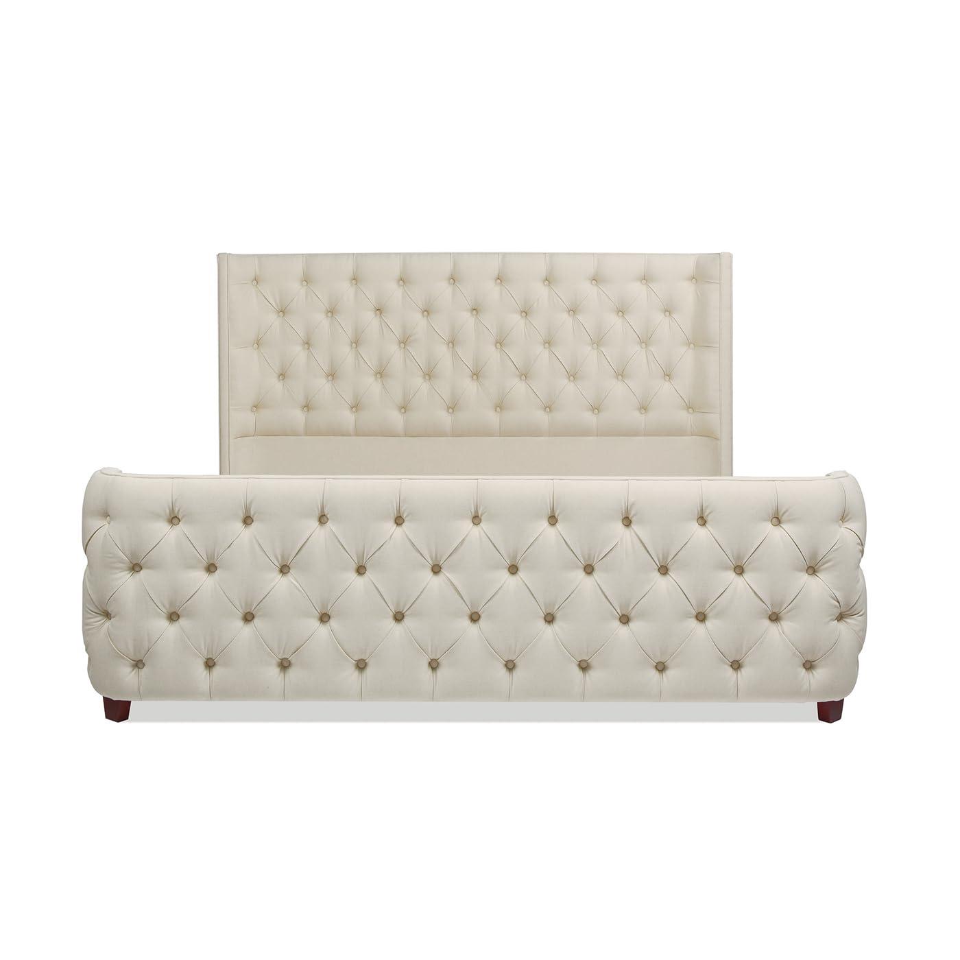 Jennifer Taylor Home Geneva Curved Wing Upholstered Platform Bed Frame, King, Light Beige Linen