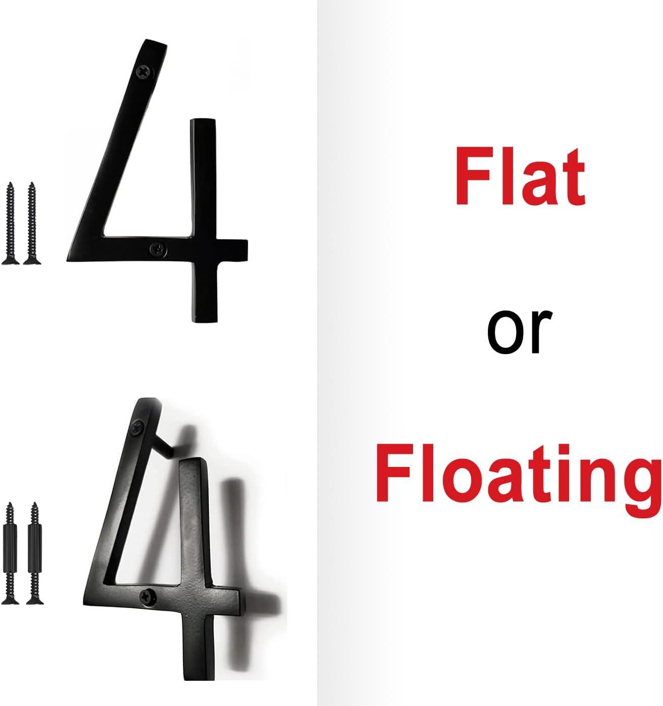 NACH Floating Mount House Address Shadow Number For Outside or Inside, Mailbox Number For Outside, Front Door, Garage Door, Maximum Rust Protection, Black Aluminum, 8 inch, Number 4, HH-SDW8-BLK-4