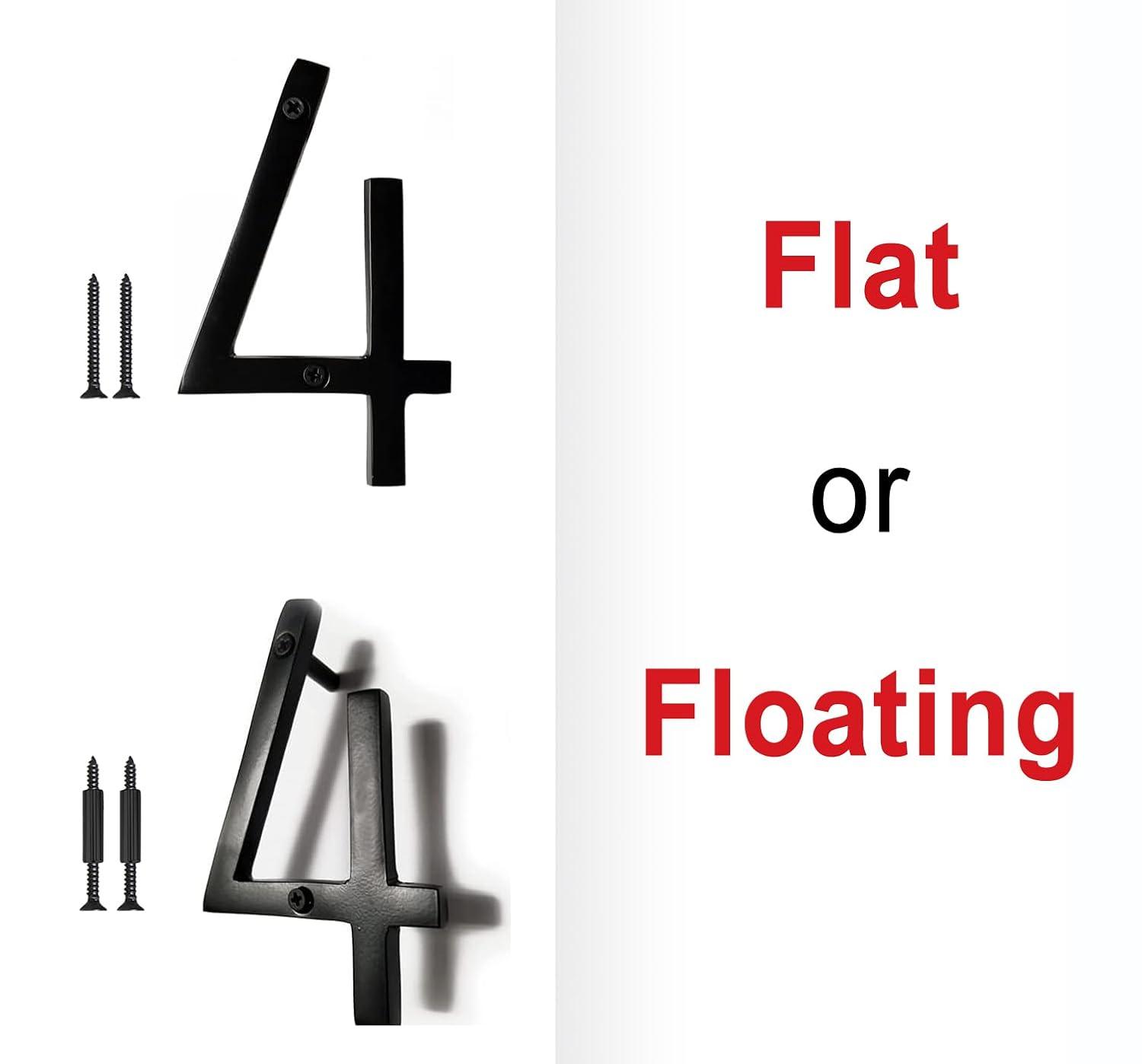 NACH Floating Mount House Address Shadow Number For Outside or Inside, Mailbox Number For Outside, Front Door, Garage Door, Maximum Rust Protection, Black Aluminum, 8 inch, Number 4, HH-SDW8-BLK-4