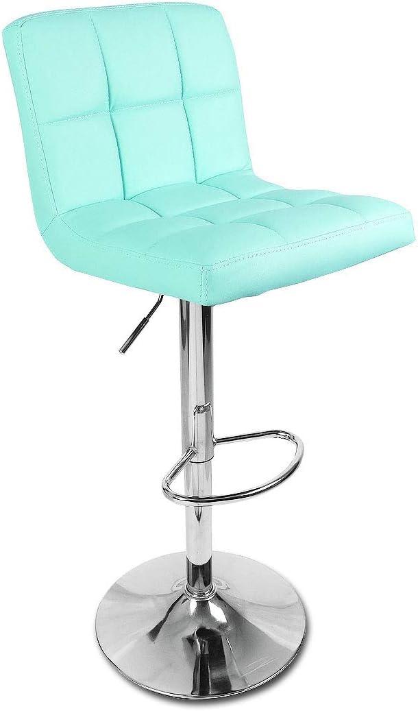 Magshion Modern Square Faux Leather Adjustable Bar Stools with Back, Set of 2, Counter Height Swivel Stool, Barstools for Kitchen Counter, Teal Blue