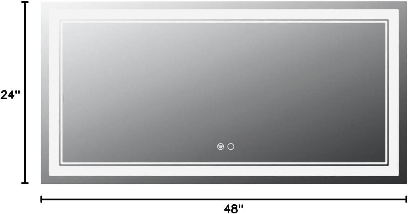 Modern Rectangular Silver Glass Lighted Bathroom Vanity Mirror