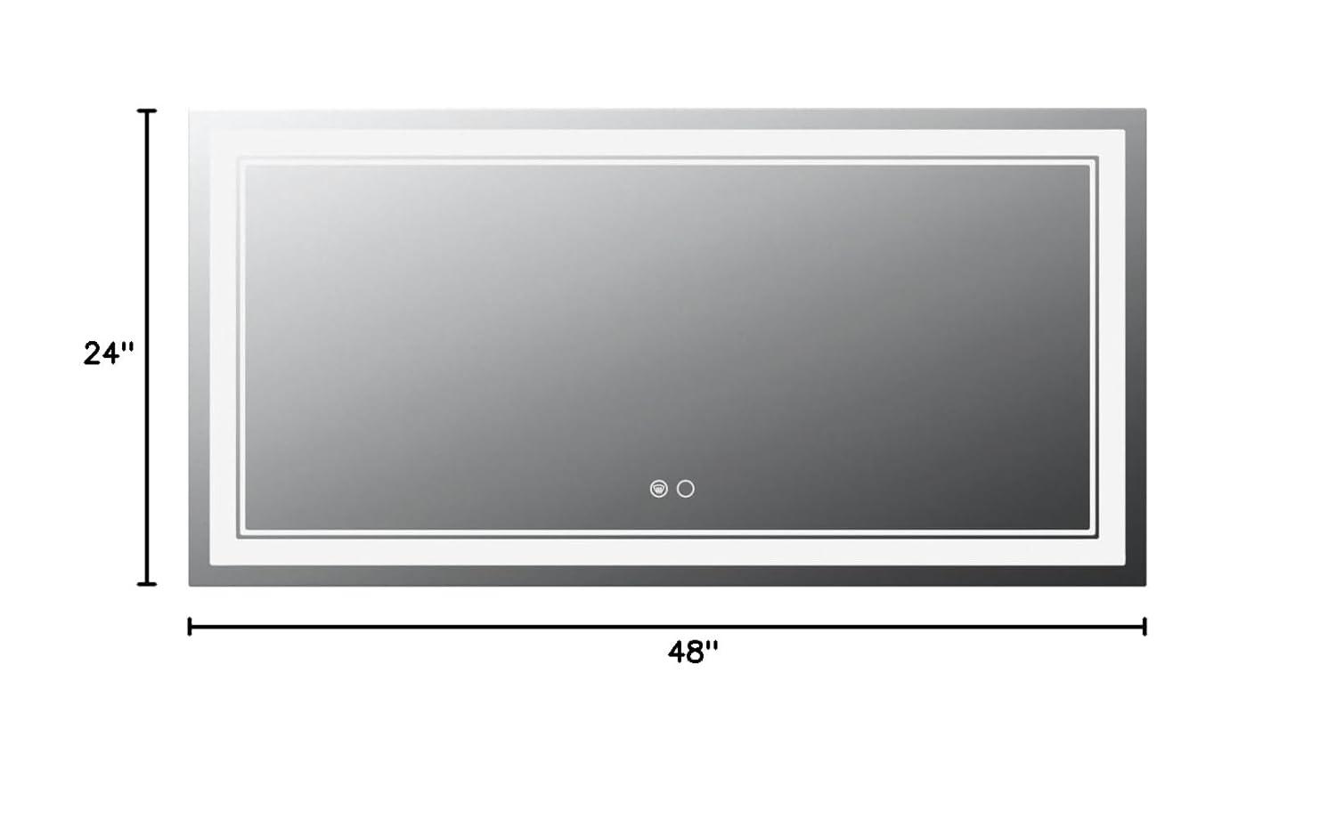 Modern Rectangular Silver Glass Lighted Bathroom Vanity Mirror