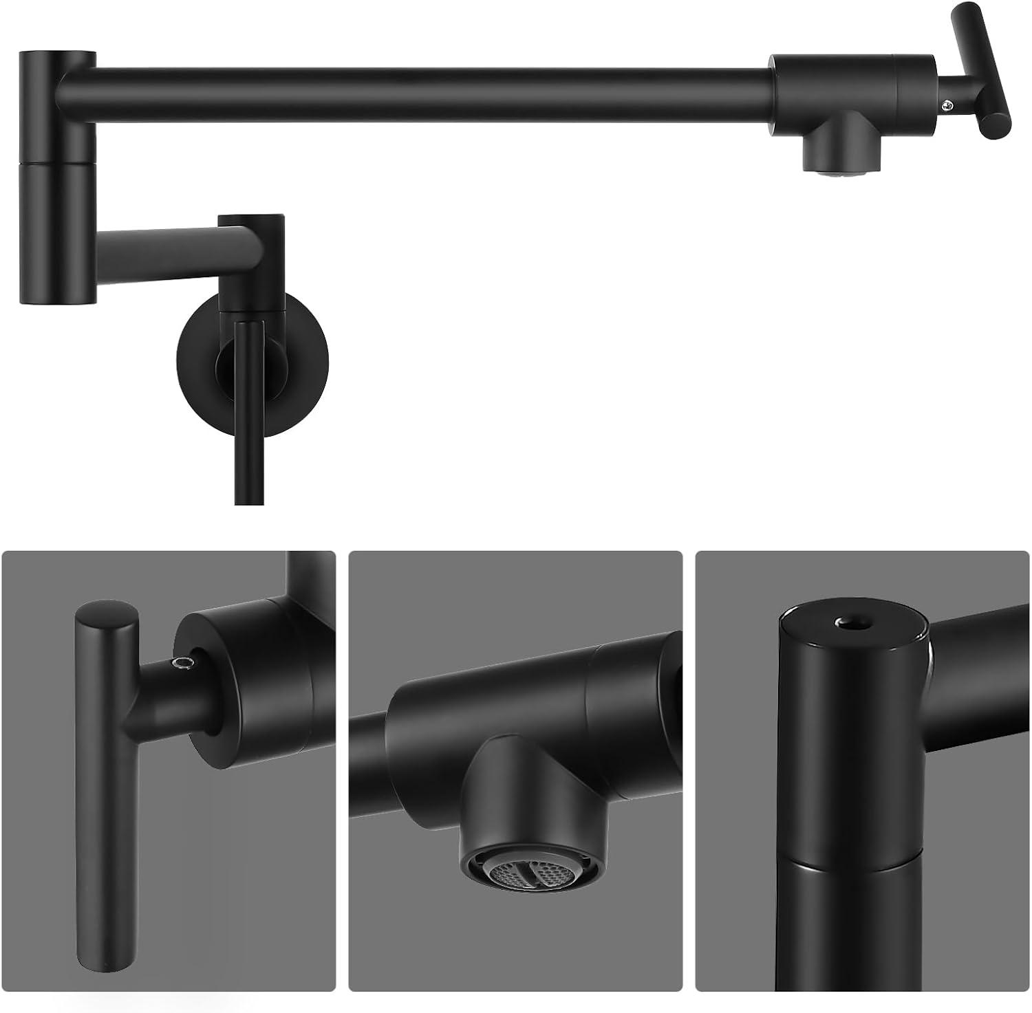 Matte Black Stainless Steel Wall Mount Pot Filler Faucet