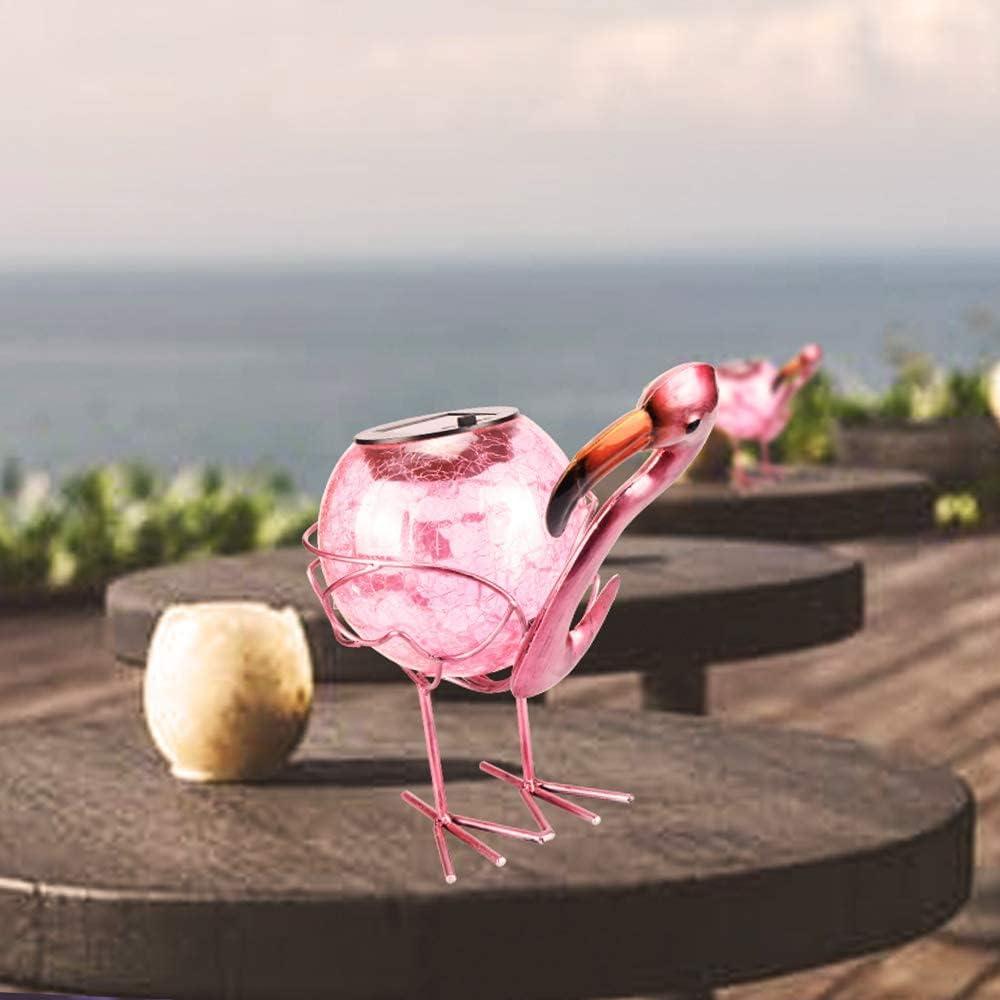 Pink Flamingo Crackle Glass Solar Tabletop Lantern