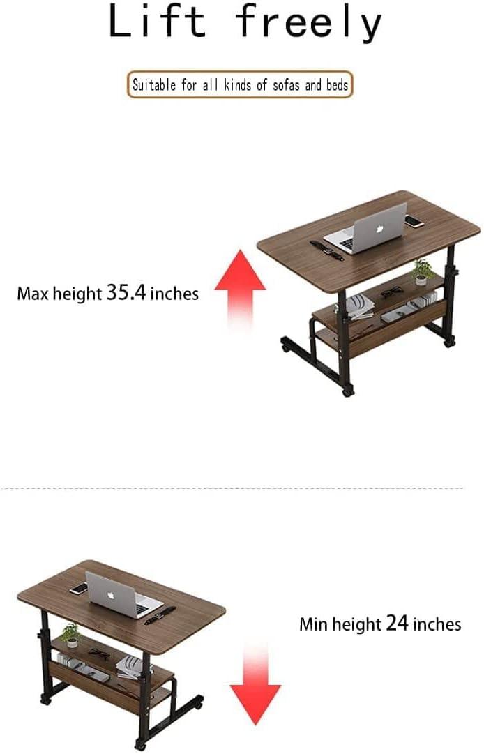 Adjustable Table Student Computer Desk Portable Home Office Furniture Small Spaces Sofa Bedroom Bedside Learn Play Game Desk on Wheels Movable with Storage Size 31.5 * 15.7 Inch Brown A
