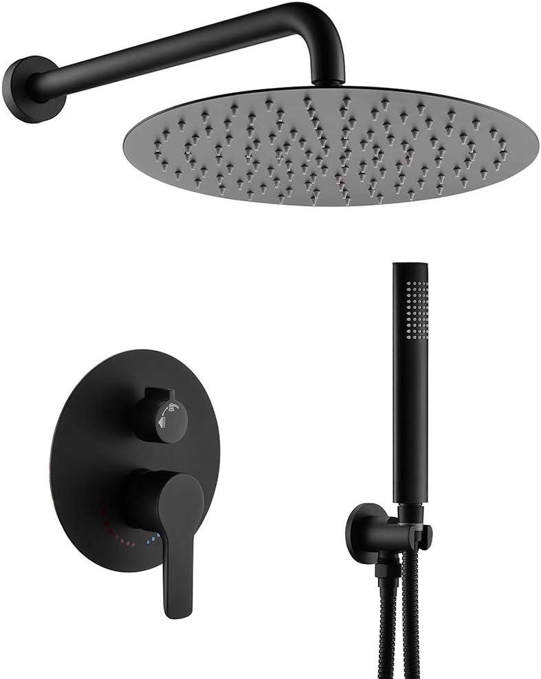 Matte Black Wall Mounted Shower System with Rain and Handheld Heads