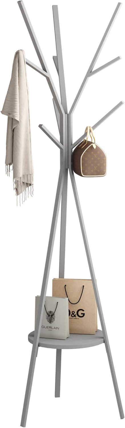 Gray Metal Freestanding Coat Rack with 9 Hooks and Shelf