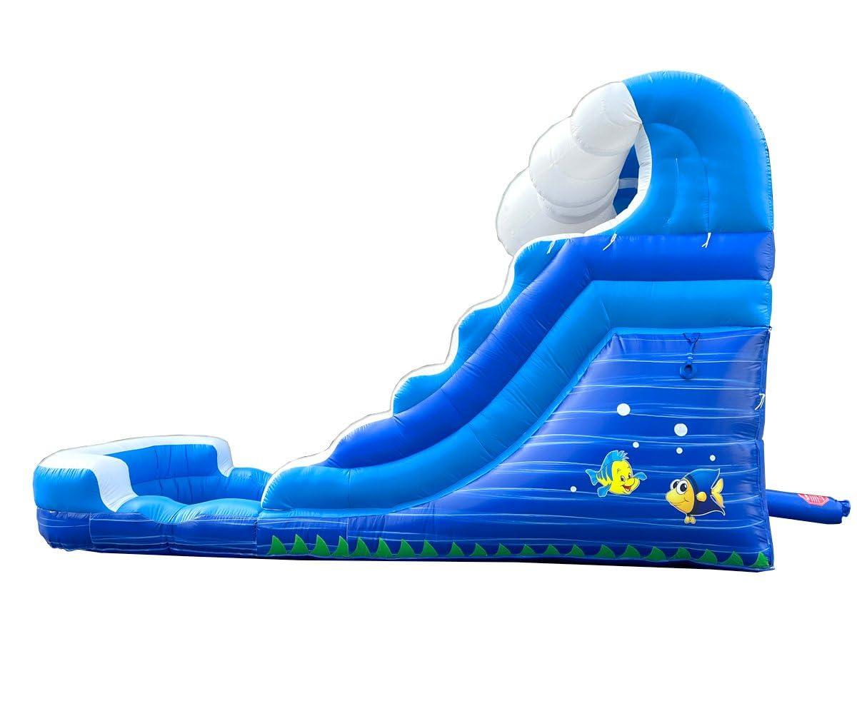 Pogo Bounce House Crossover Kids Inflatable Water Slide, Blue Wave with Blower, 12 ft
