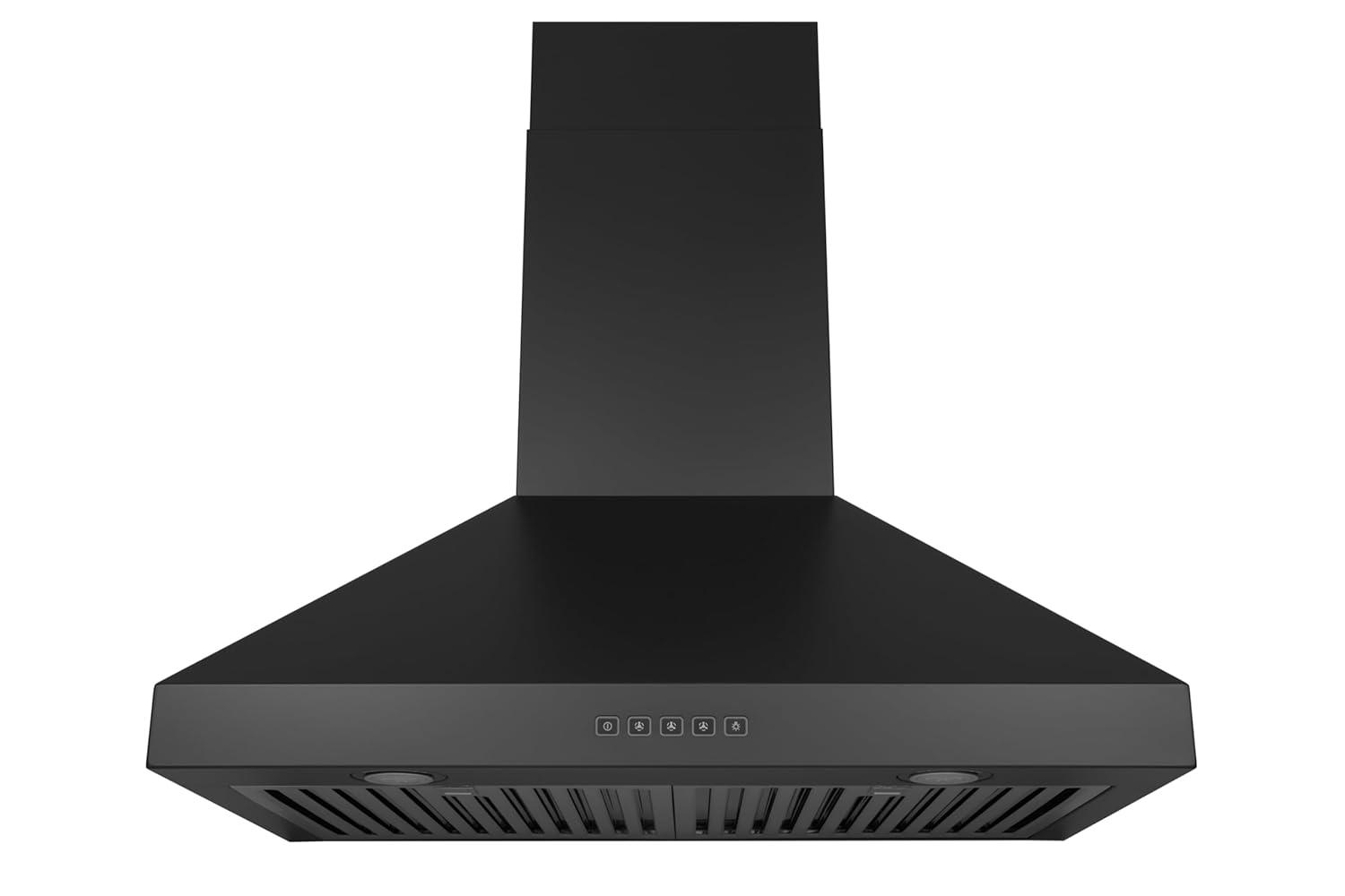 Hauslane Hauslane Wall Mount Range Hood 30 Inch | Wall Chimney | 6” Duct/Ductless Convertible, Strong Suction, Six-layer Aluminum Filters, Changeable LED Lamps, Stove Kitchen Vent Hood WM-530BLK-30B