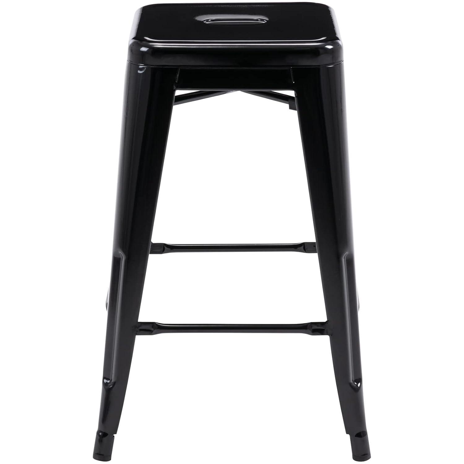 Vogue Furniture Direct 24 Inch Metal Bar Stools, Backless Counter Height Barstools, Indoor Outdoor Stackable Stools with Square Seat, Set of 2 (Deep Blue)
