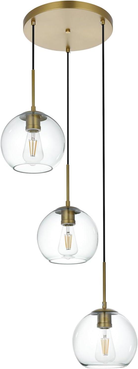Elegant Lighting Baxter 3 Lights Brass Pendant With Clear Glass