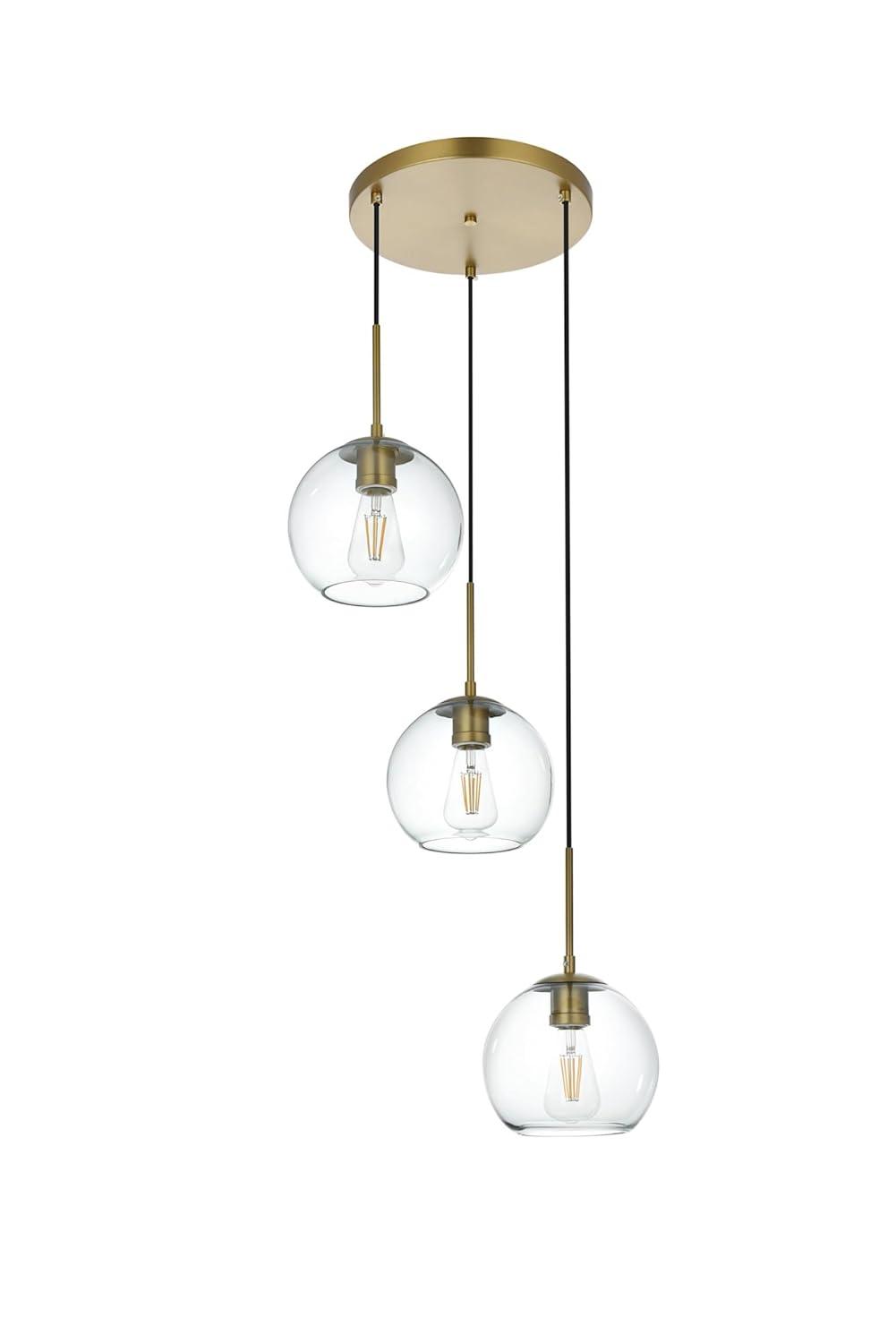 Elegant Lighting Baxter 3 Lights Brass Pendant With Clear Glass