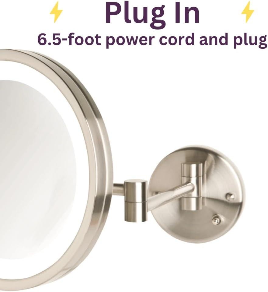 Jerdon 9.5" Lighted Wall Mount Magnified Makeup Mirror, Plug In