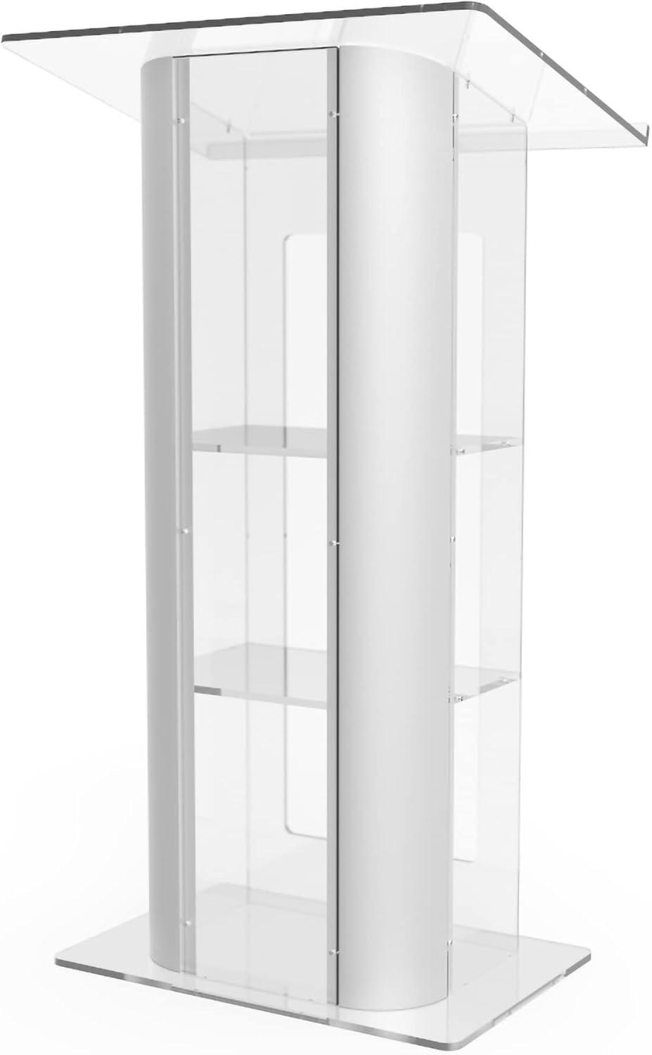 Clear Acrylic Plexiglass Podium Curved Brushed Stainless Steel Sides Pulpit Lectern