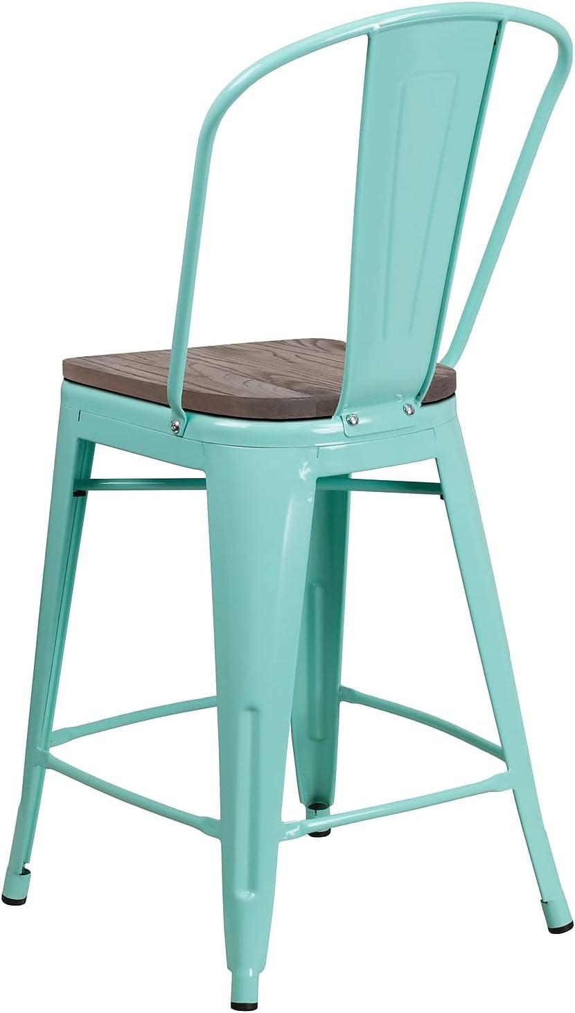 Flash Furniture 24" High Metal Counter Height Stool with Back and Wood Seat