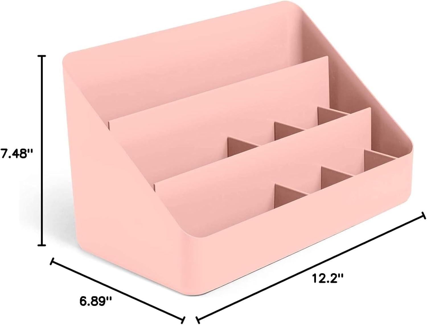 Blush Polystyrene 3-Tier Desk Organizer with Adjustable Dividers