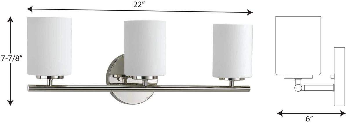 Progress Lighting Replay Collection 3-Light Bath Vanity, Polished Nickel, Shade Included