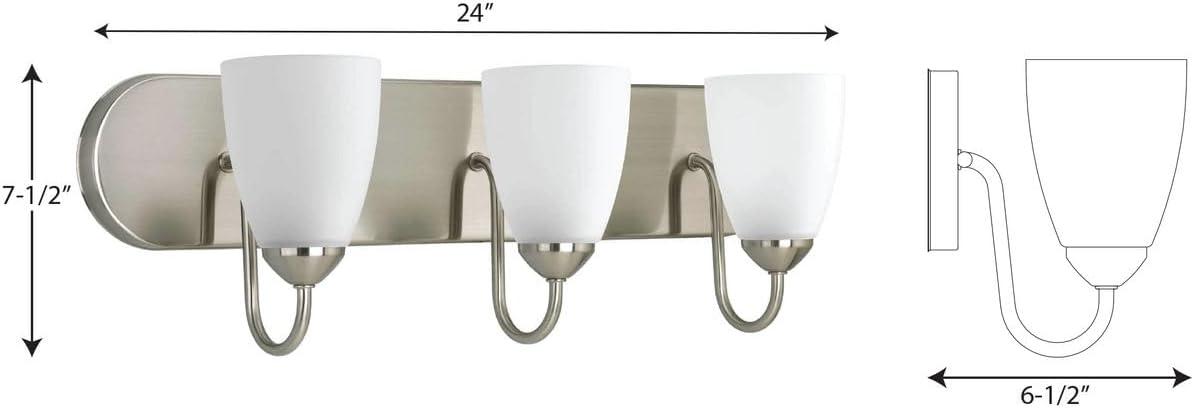 Progress Lighting Gather 3-Light Bath Bracket, Brushed Nickel, Etched Glass Shades