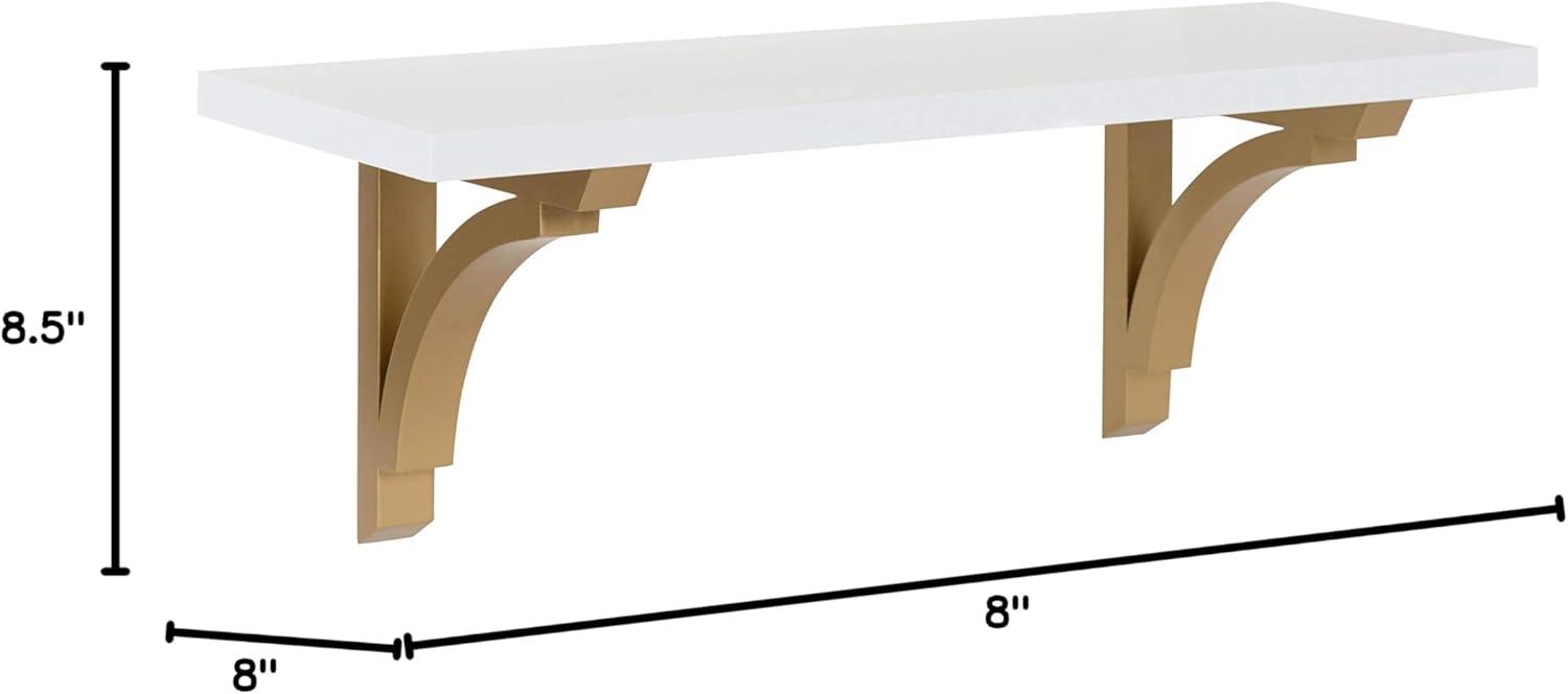 24" x 9" Corblynd Traditional Wood Wall Shelf White/Gold - Kate & Laurel: Bracket Shelf, Open Shelving Design, Includes Brackets