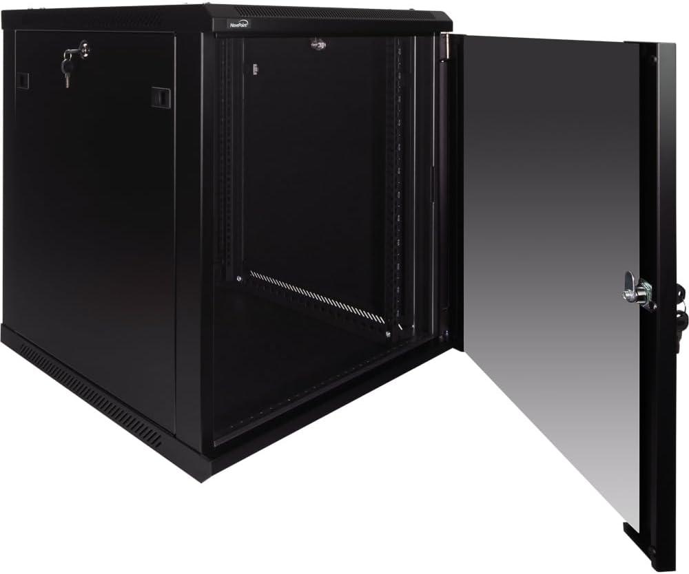 NavePoint 12U Server Rack Enclosure - 23.6” Deep, 12U Wall Mount Network Cabinet with Locking Glass Door for 19” IT Equipment, 12U Network Rack with 2 Fans, Removable Side Panels, Black