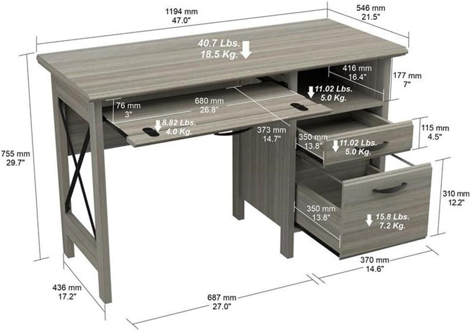 Inval America 2-Drawer Computer Desk with Keyboard Tray in Gray Smoke Oak