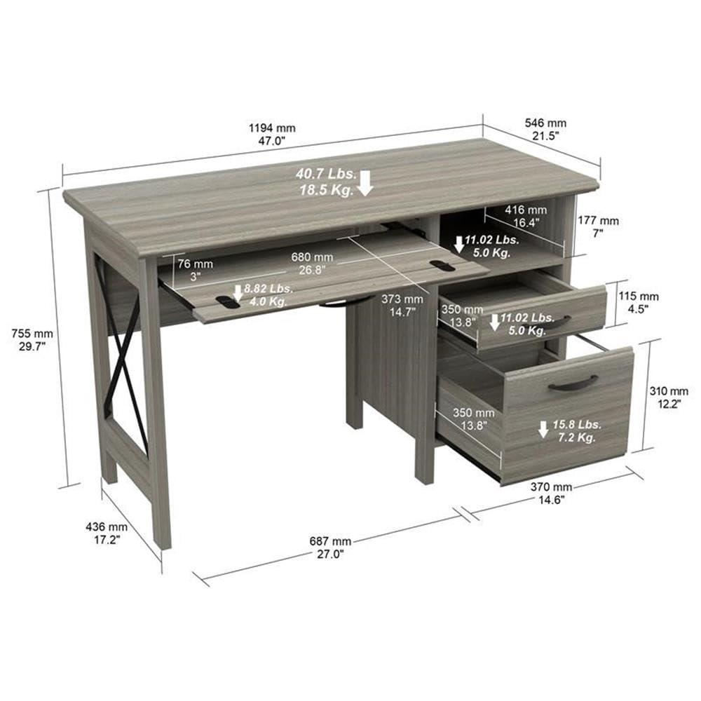Inval America 2-Drawer Computer Desk with Keyboard Tray in Gray Smoke Oak