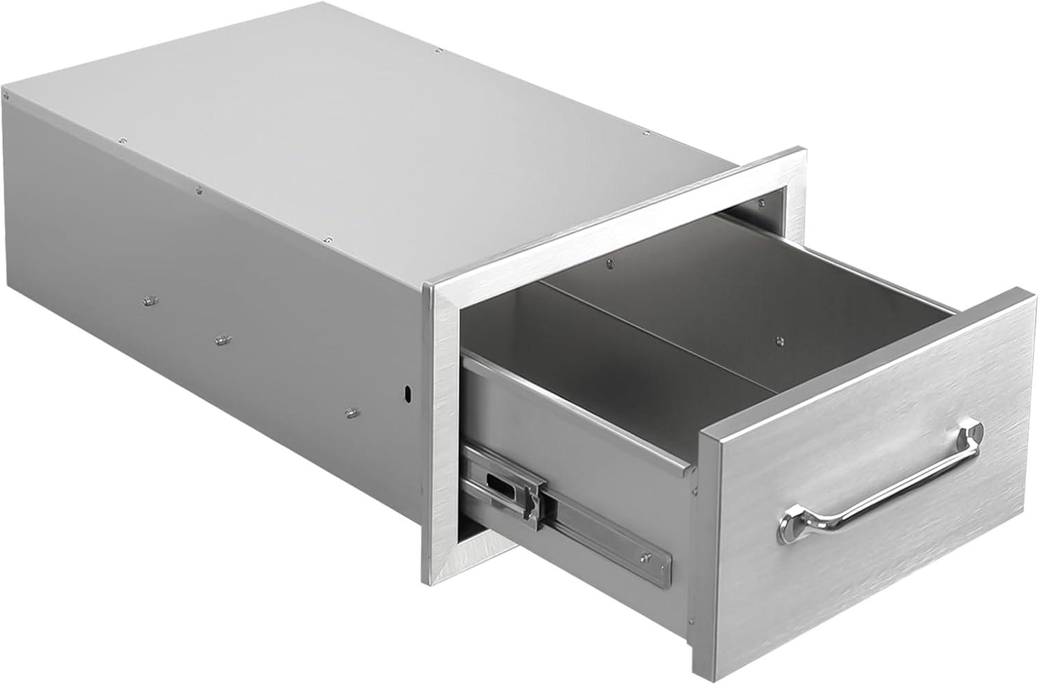 14" Stainless Steel Outdoor Kitchen Storage Drawer with Handle