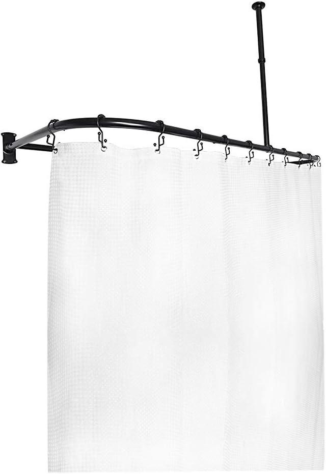 Rustproof 60 in. Large Size by 25 in. Aluminum D-Shape Shower Rod in Black