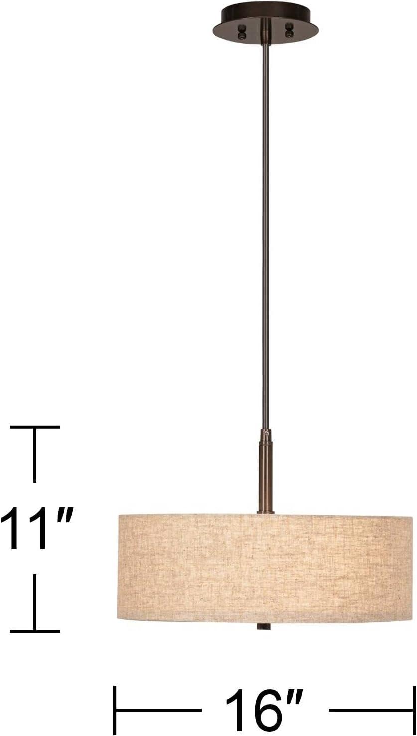 Bronze Modern 18" Drum Pendant Light with Cream Shade