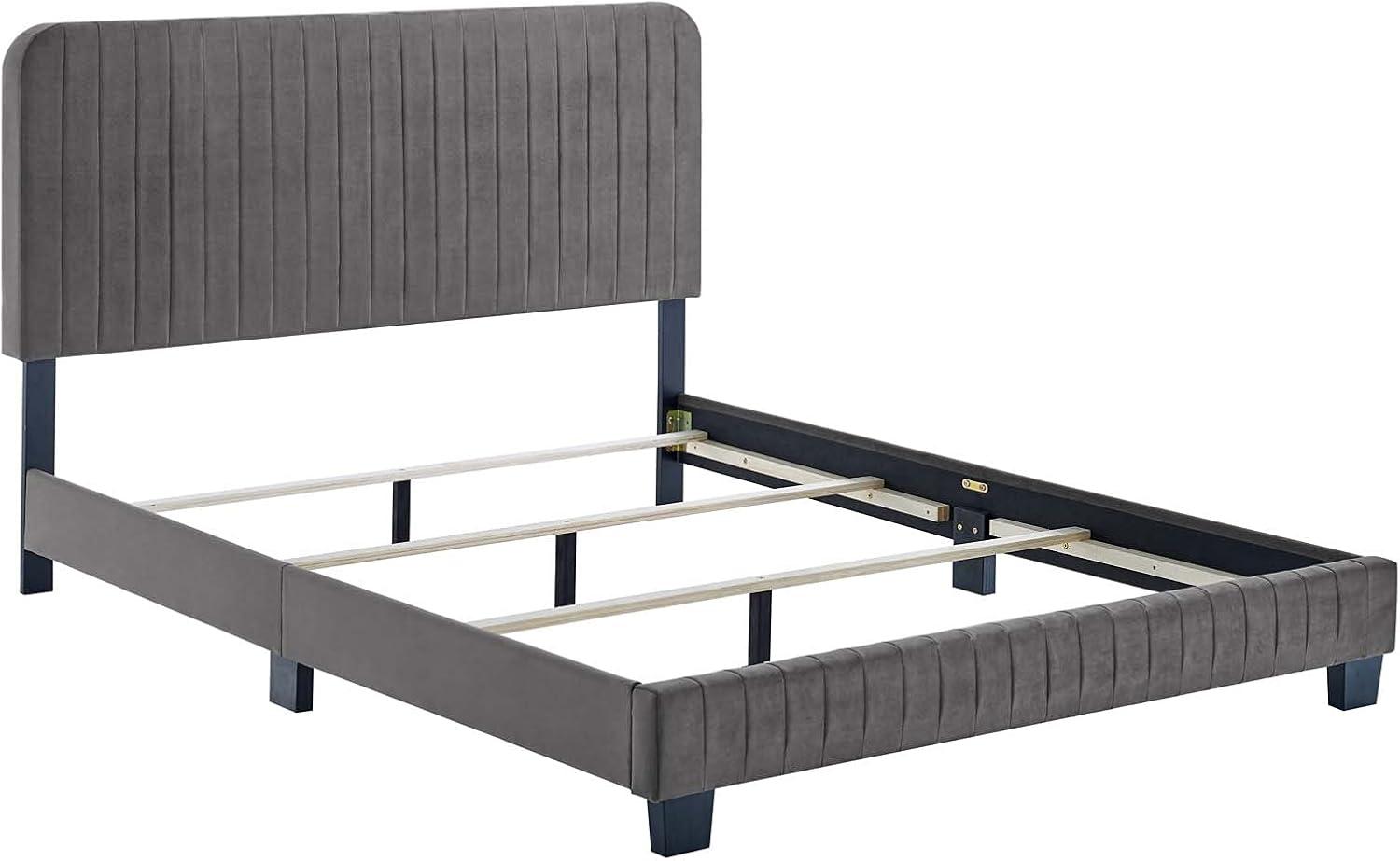 Modway Celine Channel Tufted Performance Velvet King Bed in Gray