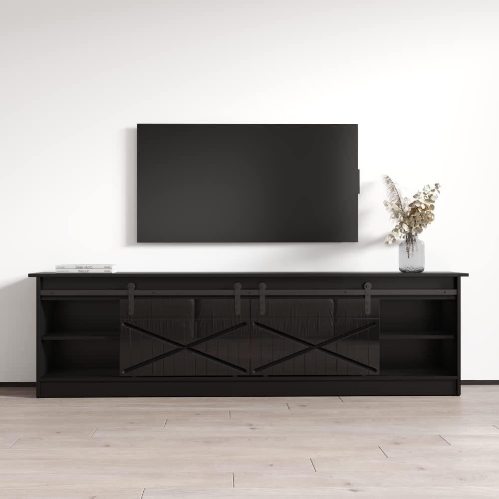 Granero BL-EF Fireplace TV Stand for TVs up to 90", Modern High Gloss 79" Entertainment Center, Electric Fireplace TV Media Console with Storage Cabinets