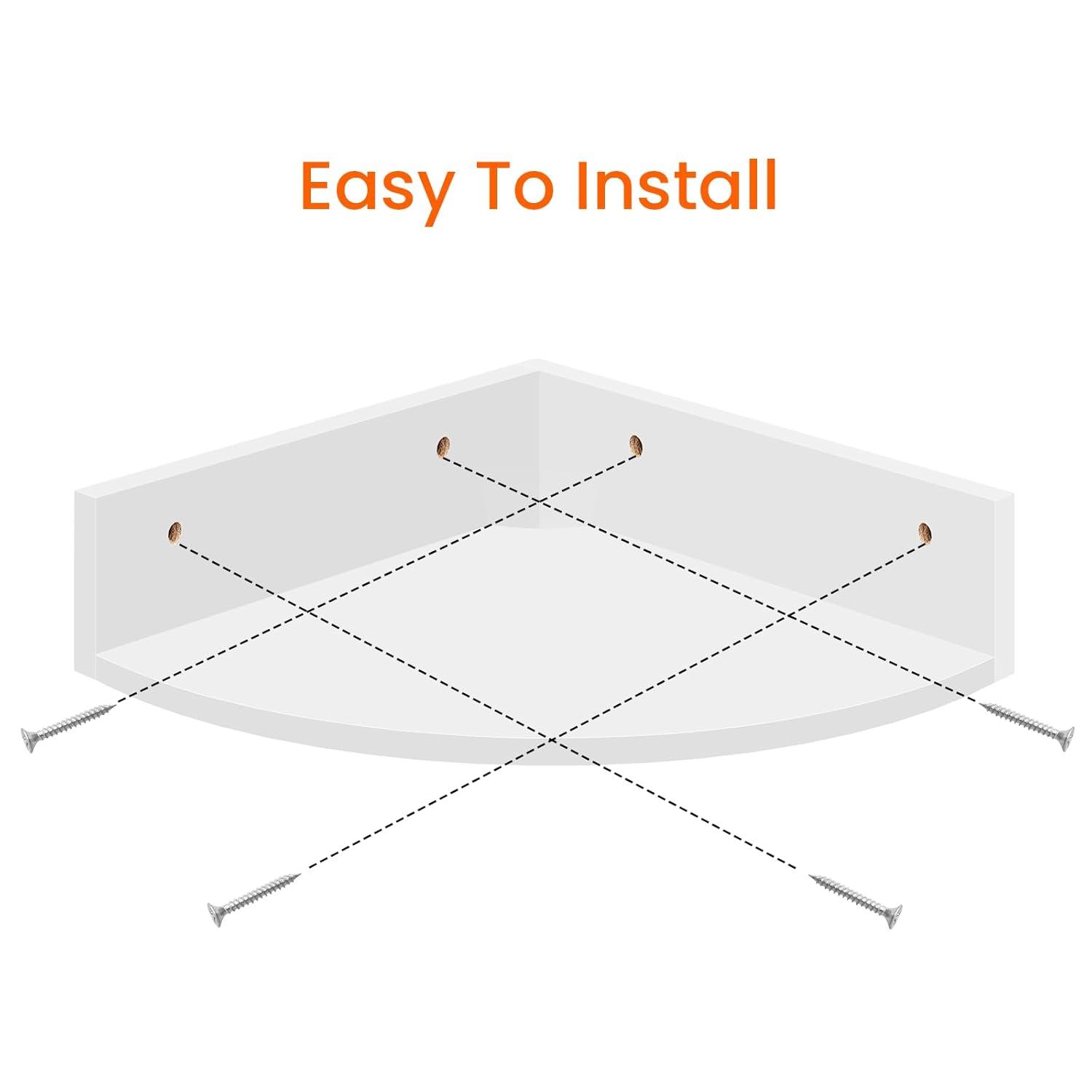 Homode Floating Corner Shelves, Set of 3 Wood Corner Wall Shelves with Wire Hole, 12 Inch Deep Hanging Corner Display Shelf for Living Room, Kitchen, Bedroom, White