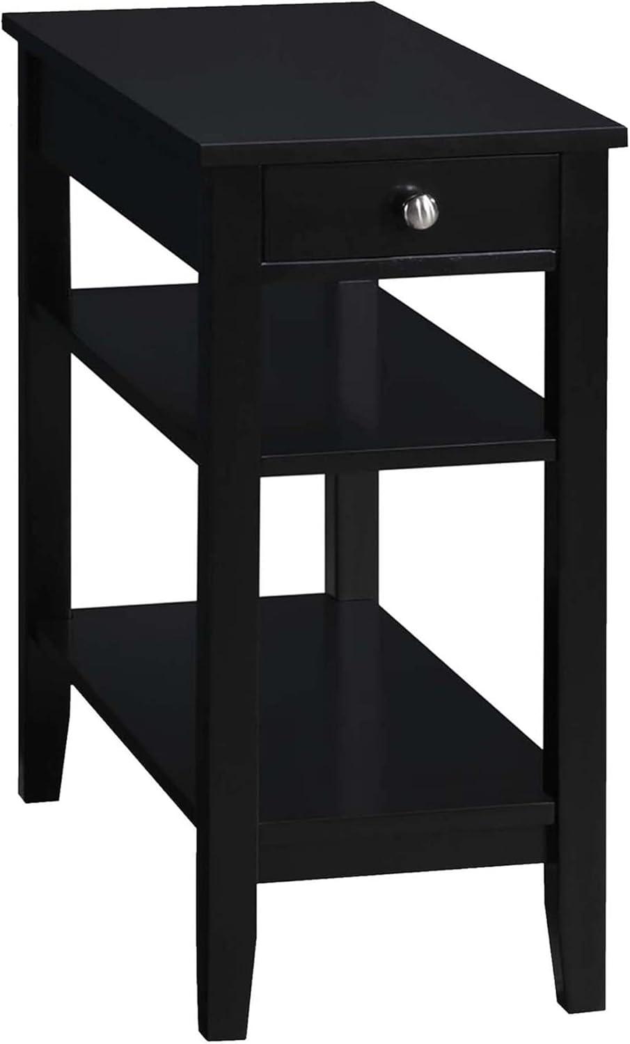 Black Wood and Metal Chairside End Table with Charging Station