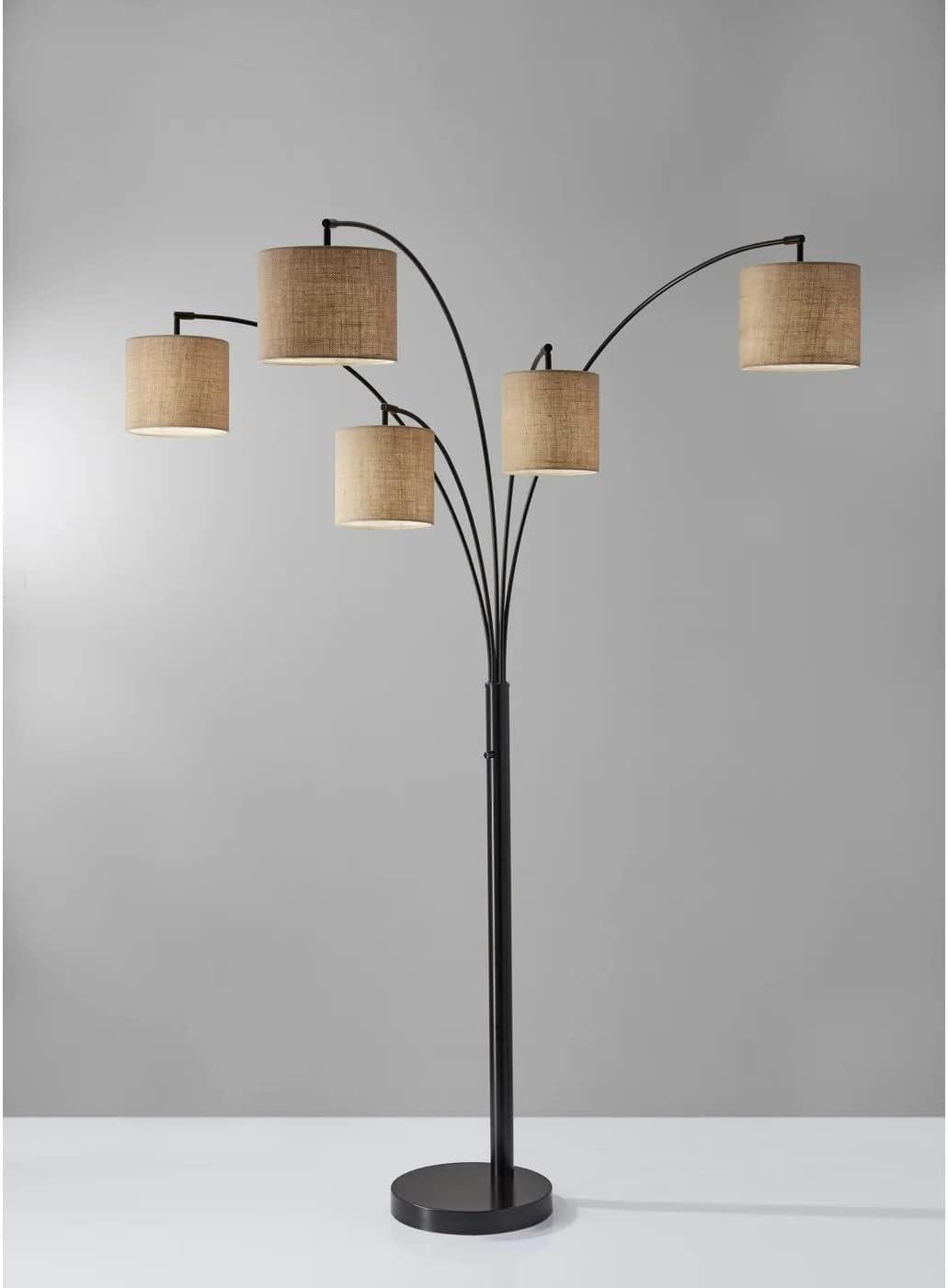 82" Trinity 5-Arm Arc Lamp Bronze - Adesso: Burlap Shades, Antique Finish, Overhead Lighting