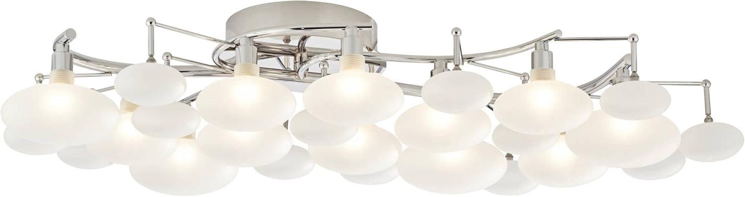 Possini Euro Design Lilypad Modern Ceiling Light Semi Flush Mount Fixture 30" Wide Chrome 12-Light Frosted Opal Glass for Bedroom Kitchen Living Room