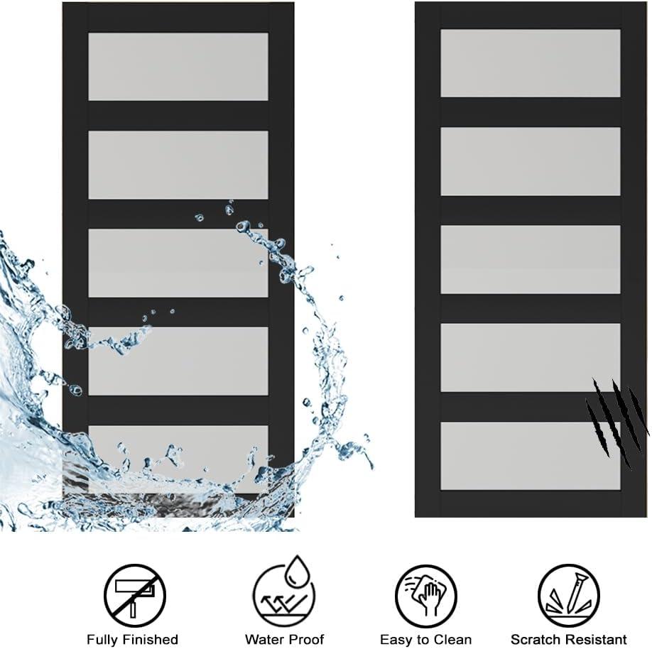 Calhome 5 Lite Tempered Frosted Glass Finished Composite Interior Sliding Barn Door with Hardware Kit