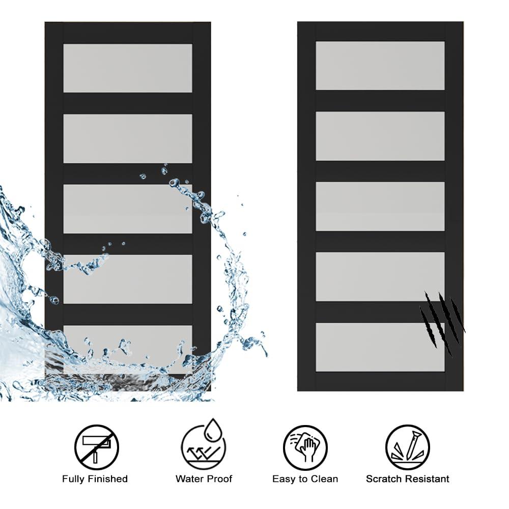 Calhome 5 Lite Tempered Frosted Glass Finished Composite Interior Sliding Barn Door with Hardware Kit