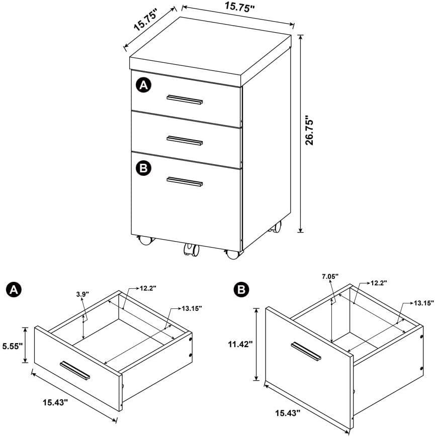 Skeena 3 Drawer Mobile Storage Cabinet Cappuccino - Coaster