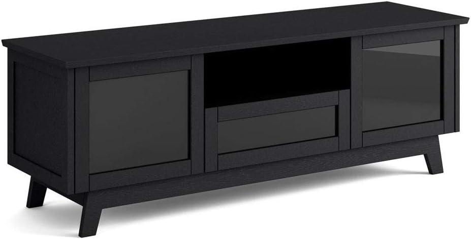 Black Oak 72'' Glass Door AV Cabinet with Adjustable Shelves