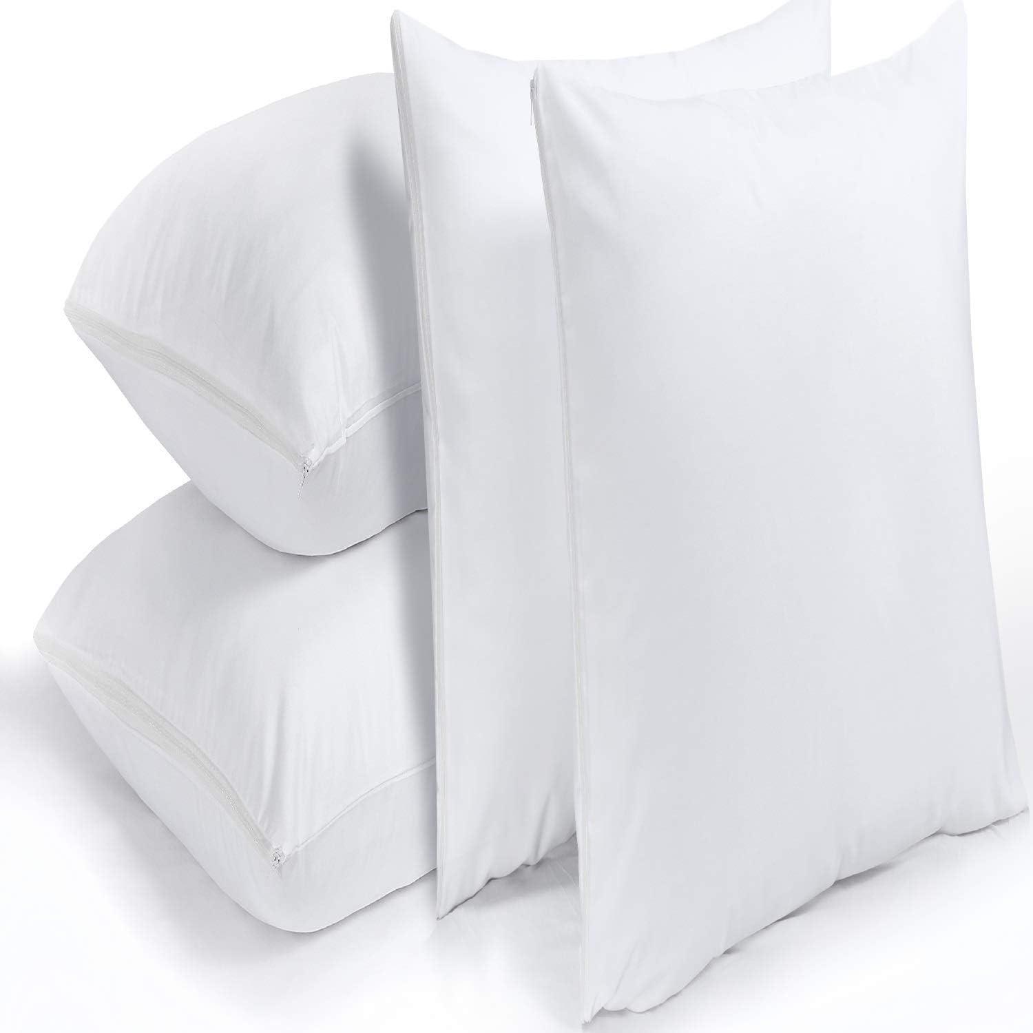 Standard White Cotton Hypoallergenic Pillow Protectors Set of 4