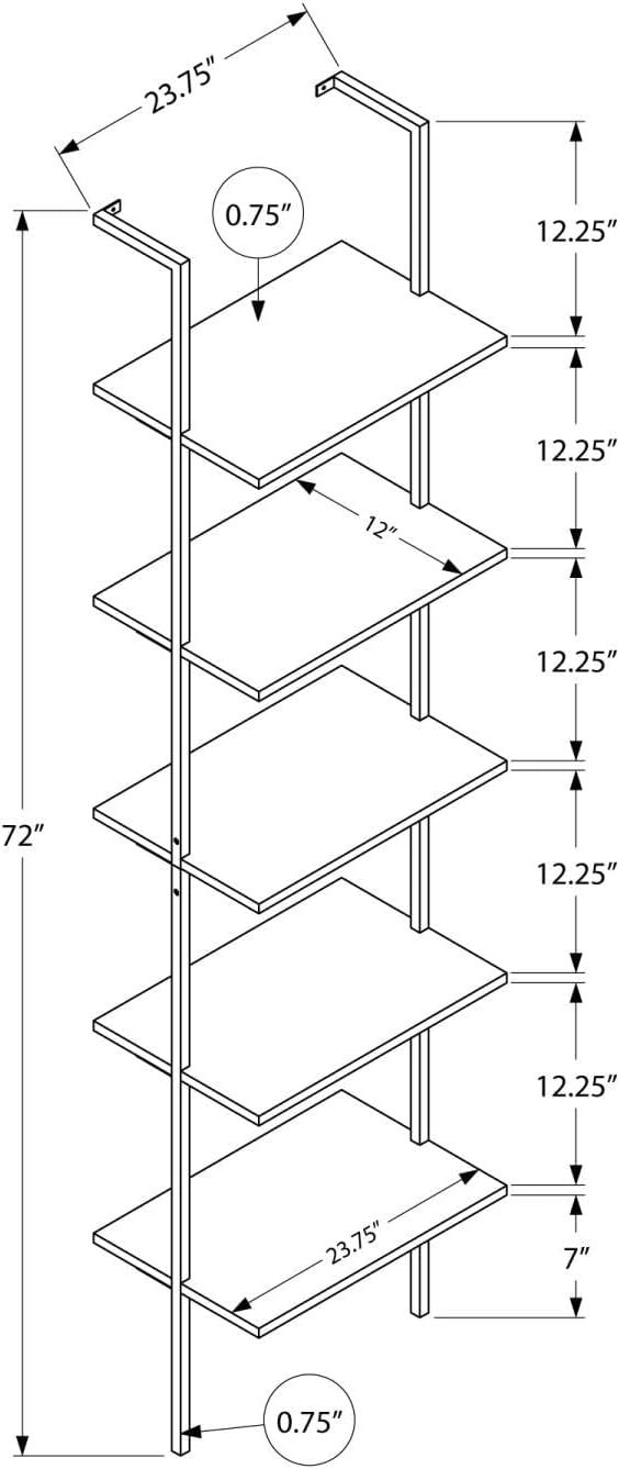 Monarch Specialties Bookshelf Bookcase Etagere Ladder 5 Tier 72InchH Office Bedroom Metal Laminate Black Contemporary Modern