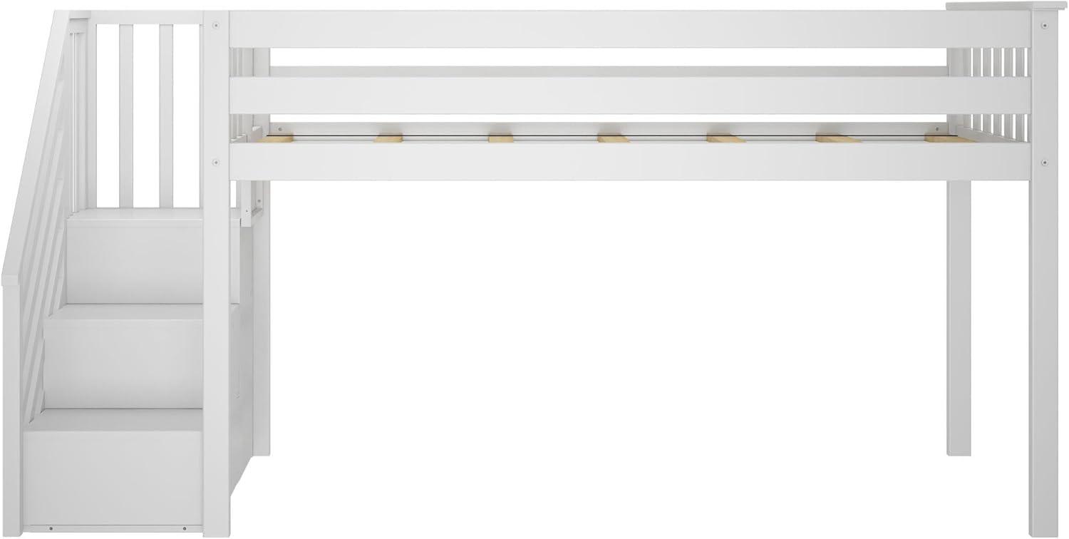 Max & Lily Twin Low Loft Bed with Staircase, White