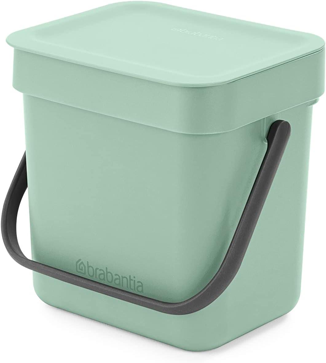 Jade Green Plastic Kitchen Compost Bin with Handle